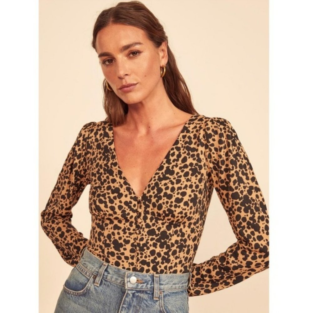 Reformation Nell Cheetah Print Top